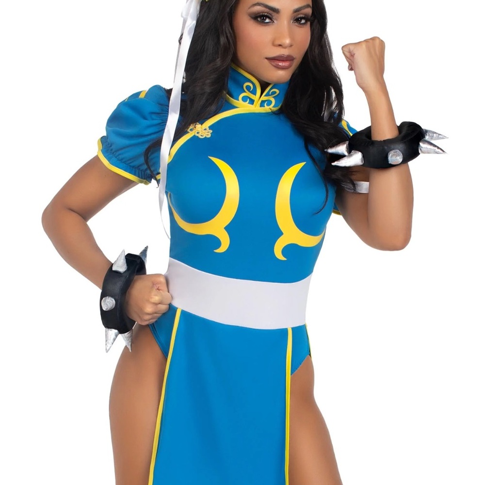 Blue Chun-Li Inspired Womens Costume with Yellow Accents
